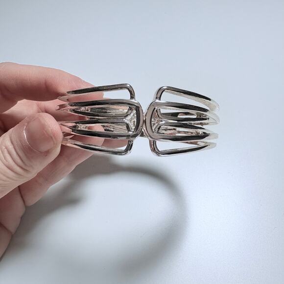 Lauren Napier Silver Plated Boho Chunky Hinged Cuff Bracelet - Costume Jewelry - Picture 2 of 6